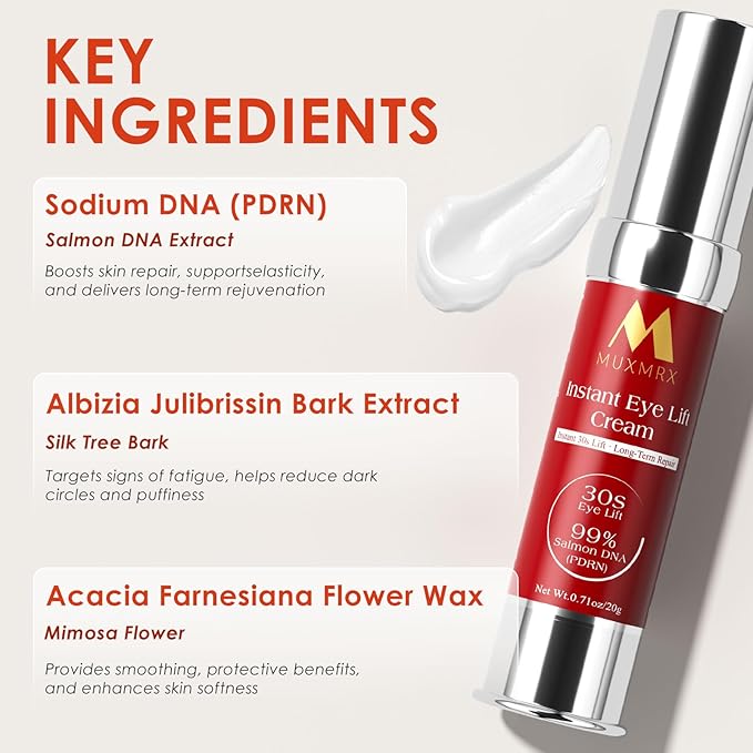 30S Instant Eye Lift Cream | Temporary Eye Tightener | Smooths Wrinkles, Puffy Eyes & Eye Bags | Dual-Action Firming | PDRN Formula for Long-Term Repair, Korean Skincare, 0.71 Fl Oz