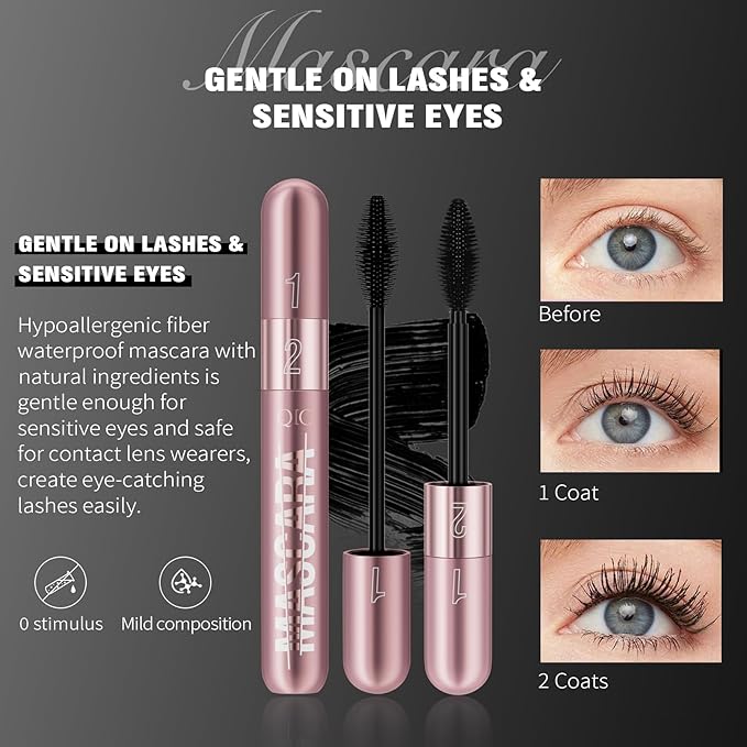 2-in-1 Mascara, Dual-Effect Lengthening and Volume, 4D Silk Fiber Lash mascara (Pink Tube, 1Pc)