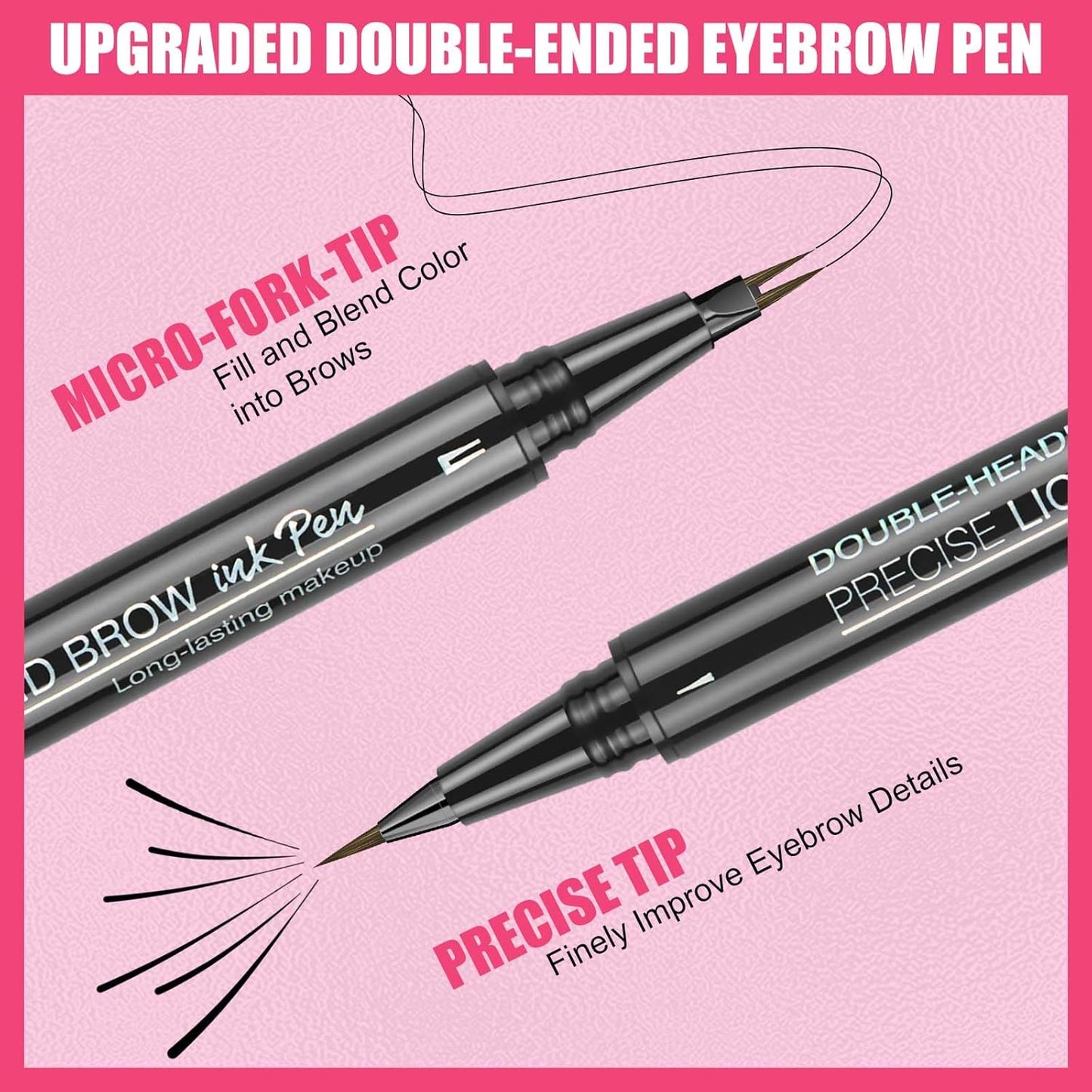 Microblading Eyebrow Pencil, Waterproof Eyebrow Pencils for Women Brown Hair Like Natural Liquid Brow Contouring Pen, 2-in-1 Dual-Ended Eye Brow Filler Pen with Precise Micro-Fork-Tip, Medium Brown