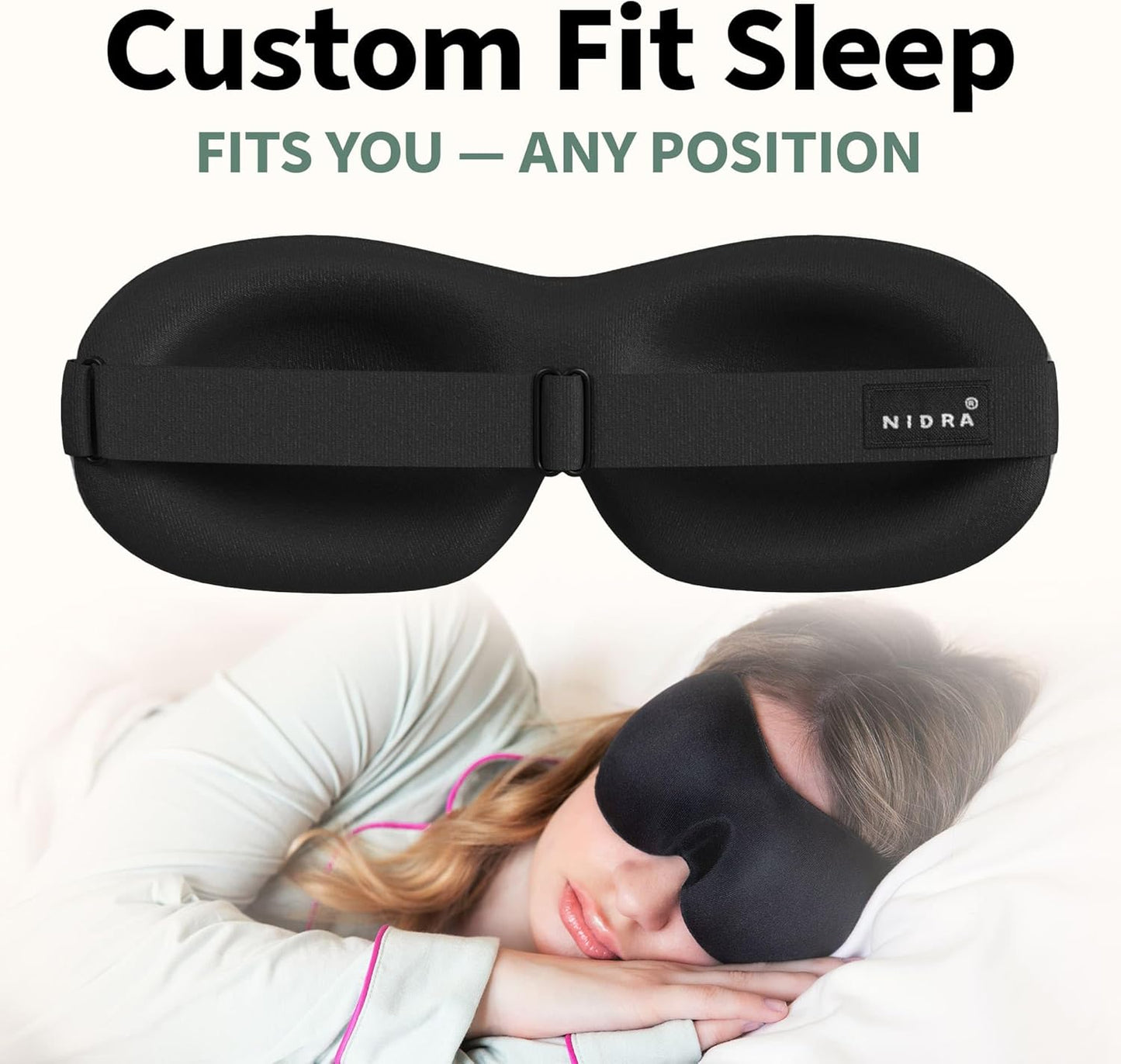 Nidra Contoured Sleep Mask for Side Sleepers – Zero Pressure Fit, Light Blocking Eye Shade for Sleeping & Travel – Blue, Standard Size