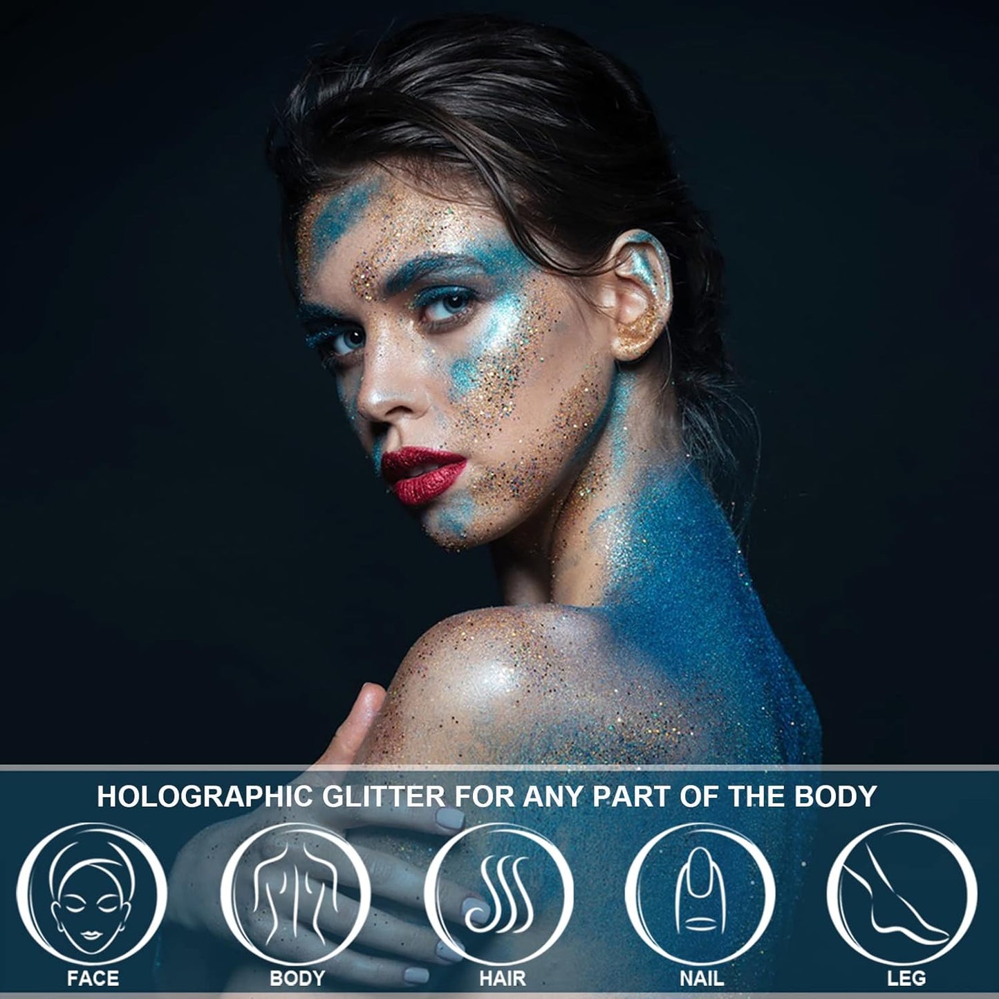 Holographic Face Glitter Gel Body Shimmer Makeup for for Hair, Face, Clavicle, Arm, Nail, Eyeshadow, Long Lasting Waterproof Mermaid Sequins Party Glitter for Rave Festival, 1.35oz (Pure Silver #10)
