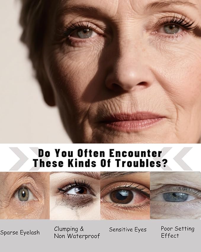 Mascara For Older Women 60 Plus,Black Brown Waterproof Prime Mascara Volume and Length,Hypoallergenic Volumizing MáScara With Thinning Lashes for Mature Volumizing Long Lasting Sensitive Eyes-01+02