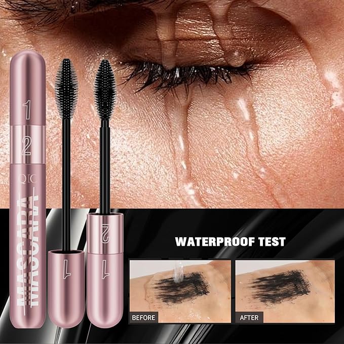 2-in-1 Mascara, Dual-Effect Lengthening and Volume, 4D Silk Fiber Lash mascara (Pink Tube, 1Pc)