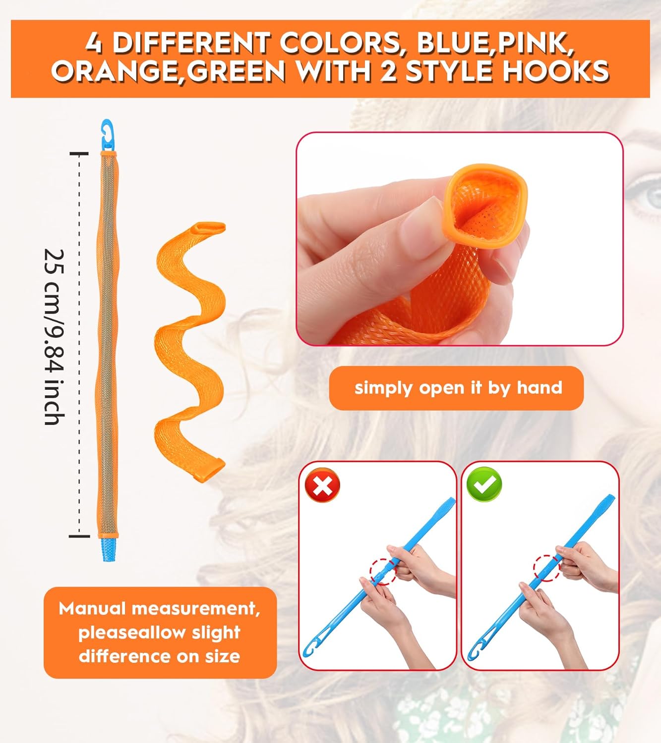 42 Pieces Heatless Waves Hair Curler, No Heat Damage Wavy Hair Curlers with 2 Sets of Styling Hooks, Heatless Curls for Women Girls Short Hair(4 Colors,25cm/ 9.9")