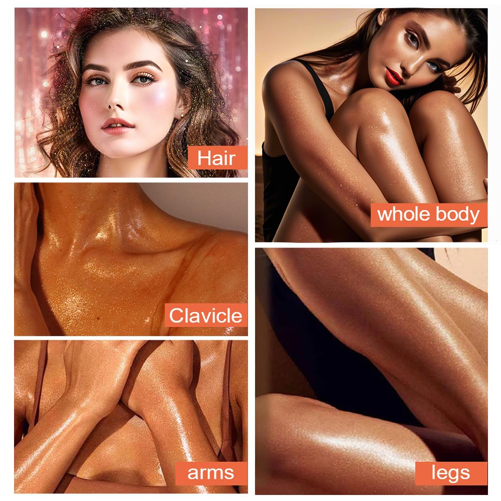 Glitter Body Highlighter Powder Body Shimmer Sparkle Face Brightening Highlighter Powder for Face Eyes Body Glow Makeup With sponge head（02#）