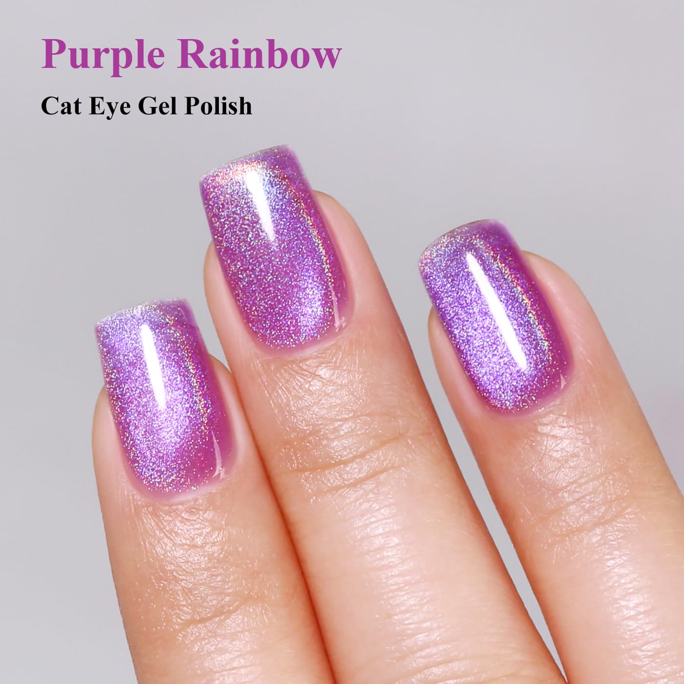 Imtiti Cat Eye Gel Nail Polish, Purple Rainbow Holographic Magnetic Gel Polish With Magnet Glittery Iridescent Galaxy Nail Gel Polish Spring Summer Gel Polish Kit Soak Off UV Led 10ML