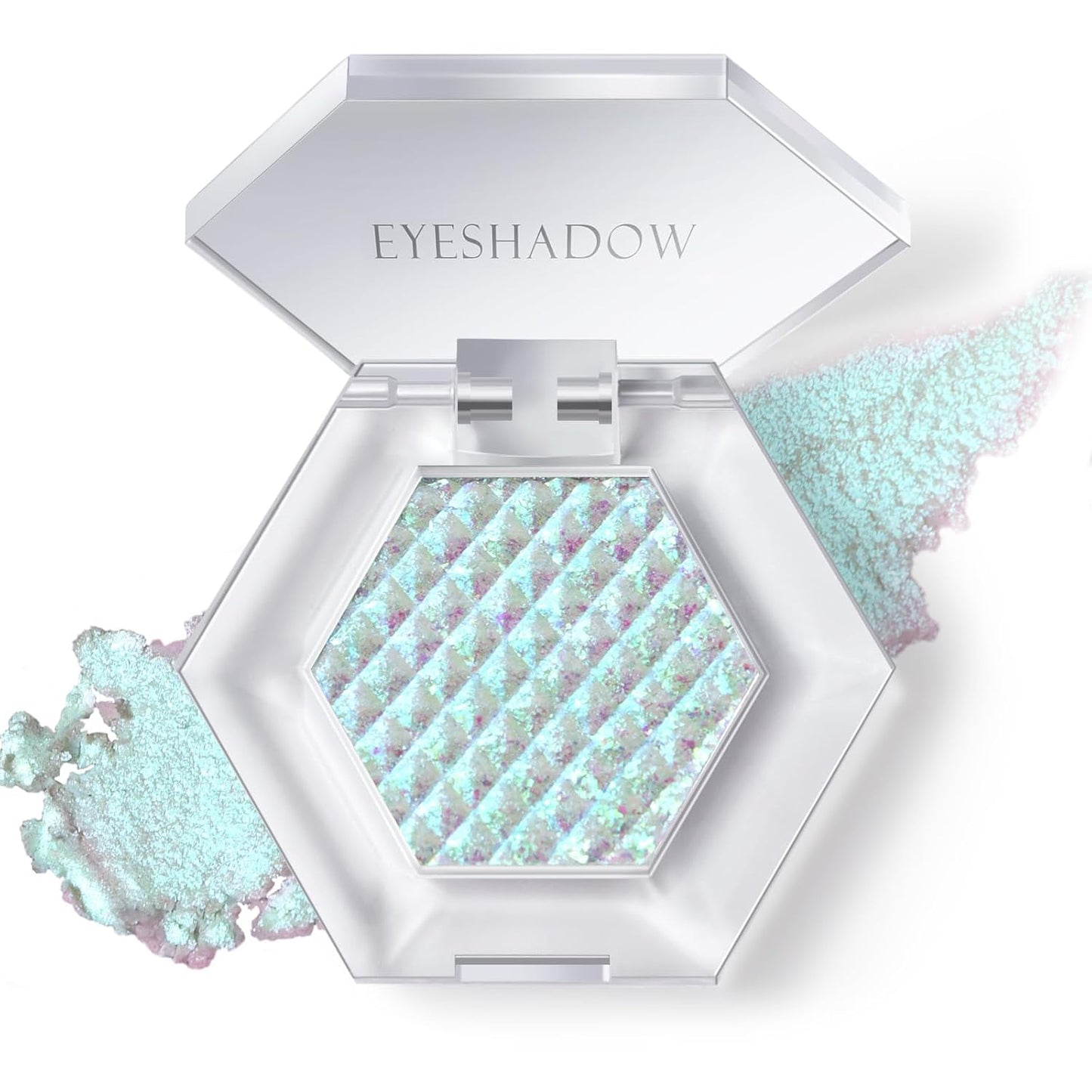 Chameleon Mermaid White Glitter Eyeshadow, Cream to Powder Shimmer Multichrome Single Eyeshadow, Sparkling Holographic Color Shifting Eye Brightener Highlighter Makeup Palette 01