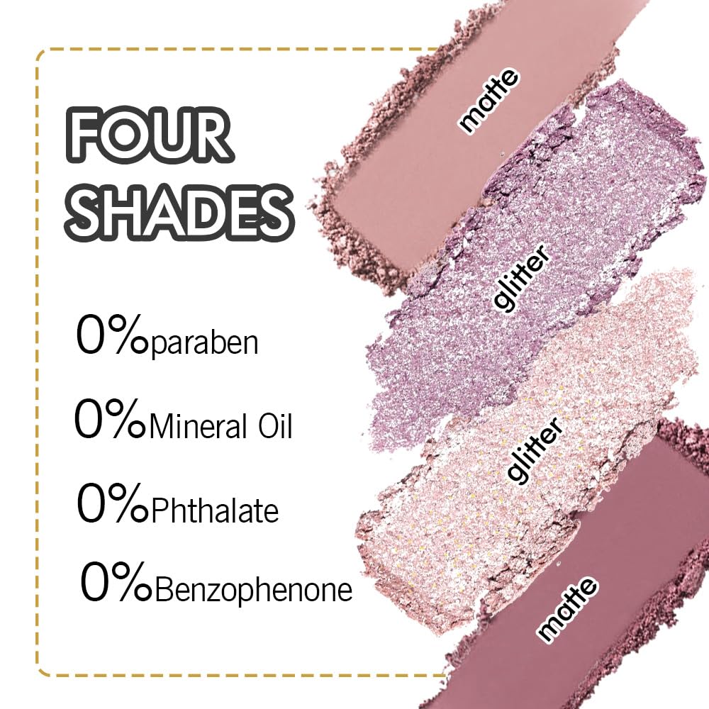 4 Colors Eyeshadow Makeup Palette,Nude Pink Purple Natural Neutral Nude Eye Shadow Palette with Mirror,Long Lasting Naturing-Looking,Waterproof,Travel Size