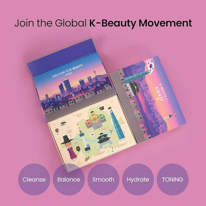 [Christmas Gift Set]coxir K-Beauty Seoul Glow Set – 5-Step Korean Skincare Routine with TXA & Black Rice – Cleansing oil, Mask Cleanser, Ampoule, Balm & Moisturizer,korean skincare,Holiday Gift