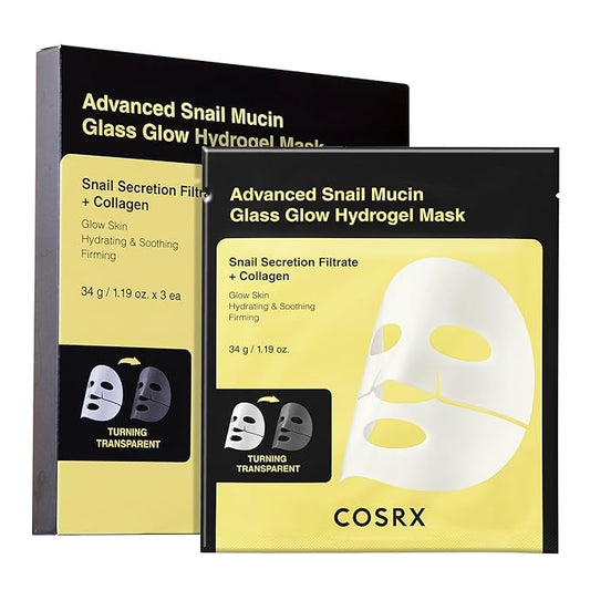 COSRX Advanced Snail Mucin Glass Glow Hydrogel Face Masks Skincare 3 EA, Collagen Face Mask, Travel Essentials, Overnight Face Mask, Korean Skin Care, Stocking Stuffers for Women
