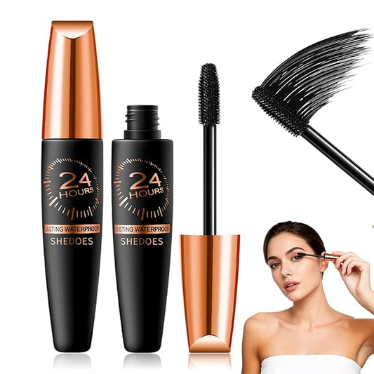 2PCS New Waterproof Silk Fibre Thick Lengthening Mascara, Iron Wand Curling Eyelash, Thick Lengthening 4D Silk Fiber Lash Mascara, No Flaking Long-Lasting, Ideal for Women Eye Makeup