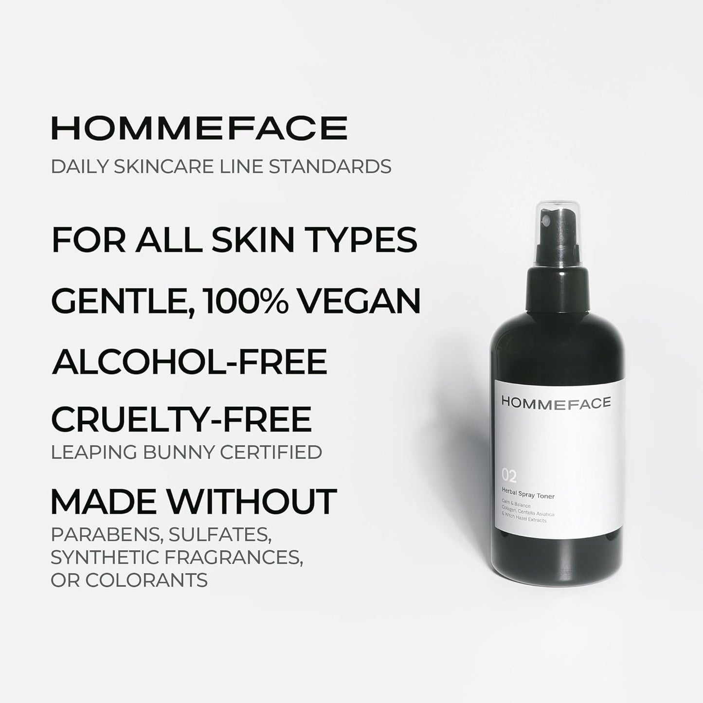 HOMMEFACE Men’s Herbal Spray Face Toner - Alcohol-Free, Hydrating & Balancing Facial Mist - Korean Skincare Technology with Witch Hazel, CICA Extract, Hyaluronic Acid, 8.45 fl oz