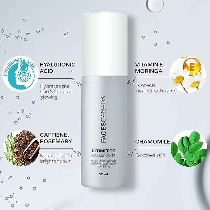 Faces Canada UltimePro Makeup Fixer Spray | Keeps Makeup Intact & Long-Lasting | Hydrating, Non-Sticky Mist for Fresh Finish | Lightweight & Refreshing | 1.69 Fl Oz (50ml)