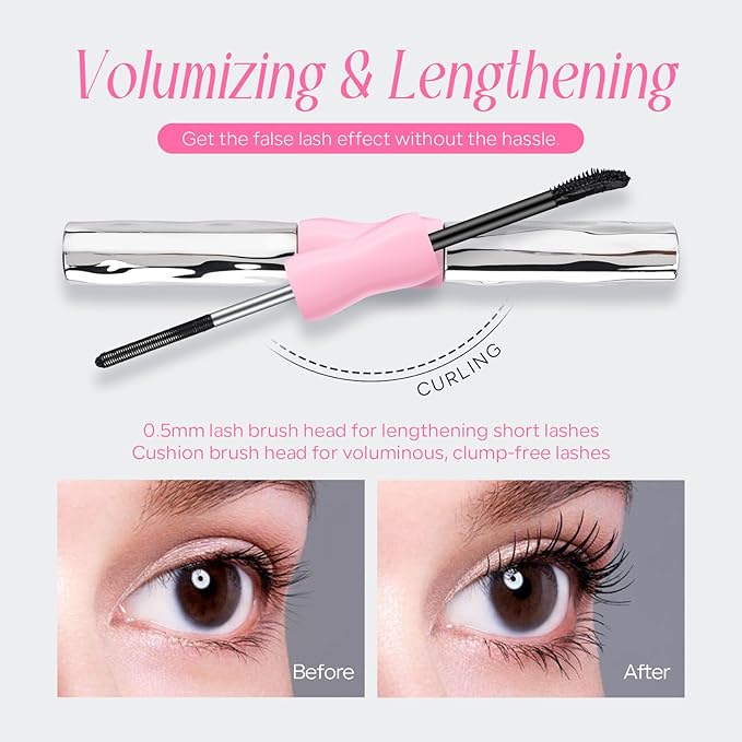 KYDA 2 Pcs Double Ended Metal Mascara, Volumizing Lengthening Clump-Free Black Mascara, Waterproof Formula for Dramatic Lashes, Curling, Washable Eyelash Makeup