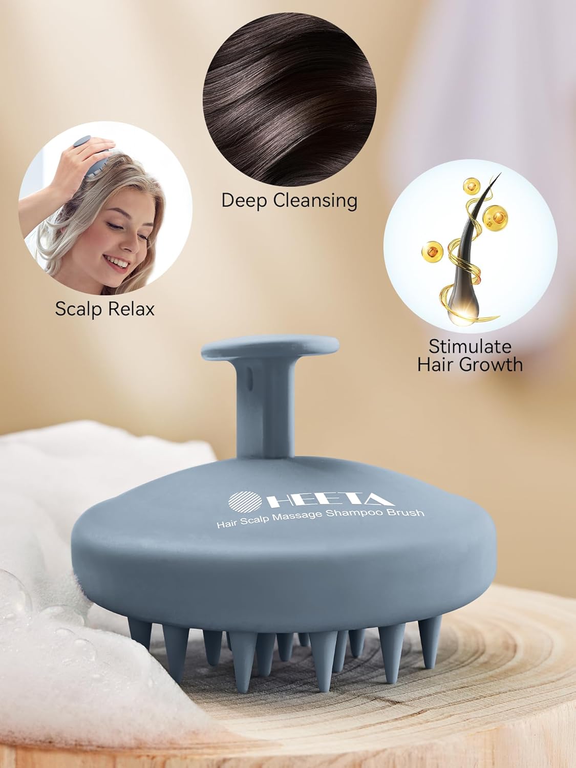 HEETA Scalp Massager Hair Growth, Scalp Scrubber with Soft Bristles, Integrated Silicone Design, Exfoliator for Dandruff Removal & Relaxation, Shampoo Brush Fit Wet Dry Hair Use, Dark Blue