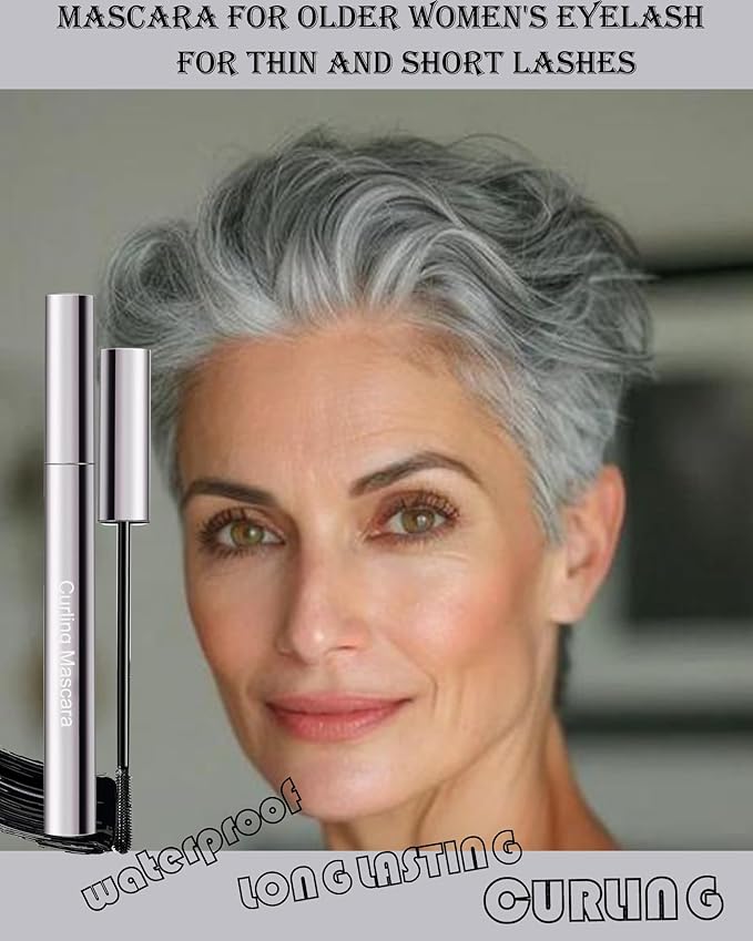 Black Mascara for Older Women 60 Plus, Waterproof Prime Volume and Length Mascara for Mature Women with Thinning Lashes,No Clumps,Long Lasting Hypoallergenic Mascaras For Sensitive Eyelash Makeup