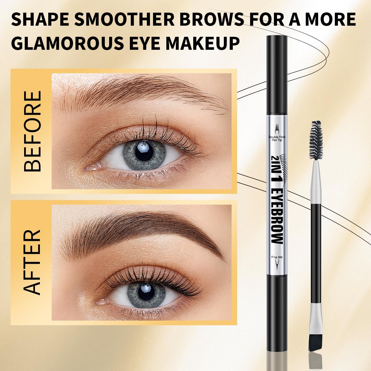 Eyebrow Pencils for Women - Microblading Eyebrow Pencil 2-In-1 Dual-Ended Eyebrow Pen with Precise 2-Fork-Tip & Brush-Tip Waterproof Eyebrow Pencil for Hair-Like Brows, Last All-Day, Brown