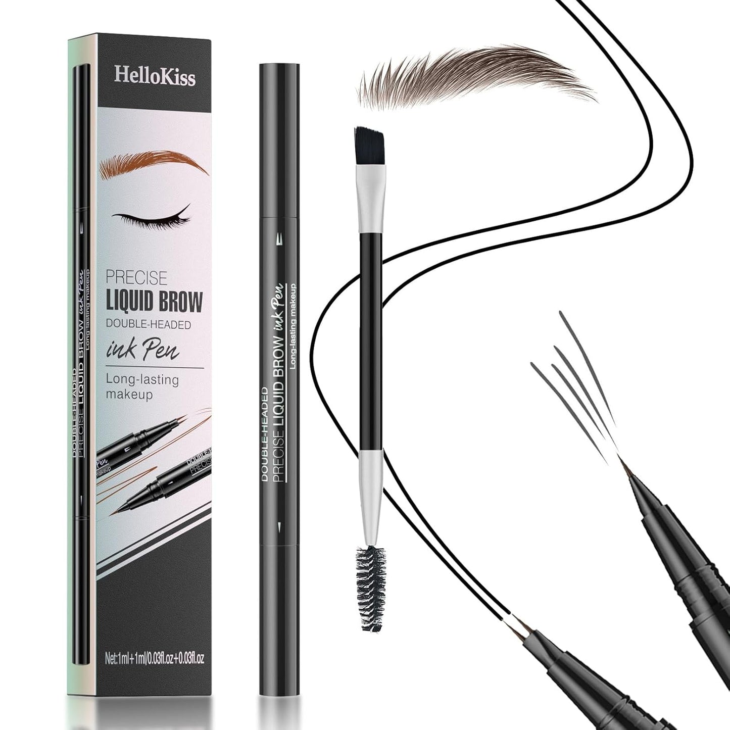 Eyebrow Pen, Microblading Eyebrow Pencil for Natural Hair-Like, Fast & Precise Faux Brow Pen with Double Brush Tip, Waterproof Long-Lasting, Filling Eyebrow Pencils for Women, Dark Brown