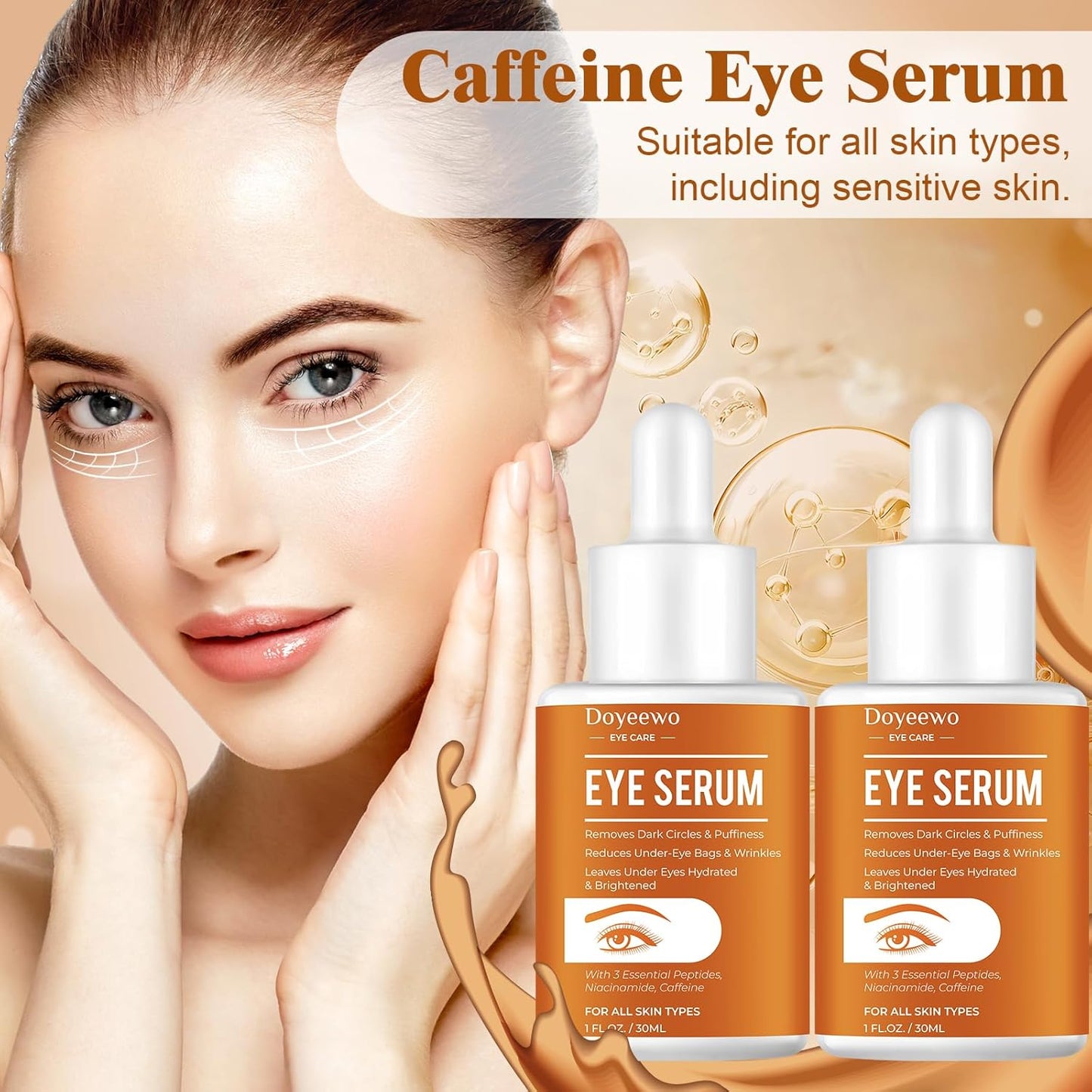 Birthday Gifts for Women,Dark Circles Under Eye Treatment For Puffiness And Bags Under Eyes Wrinkles Dark Circles,Eye Care,Skin Care,Caffeine Eye Serum,Eye Bag Remover Puffy Eyes Treatment Products