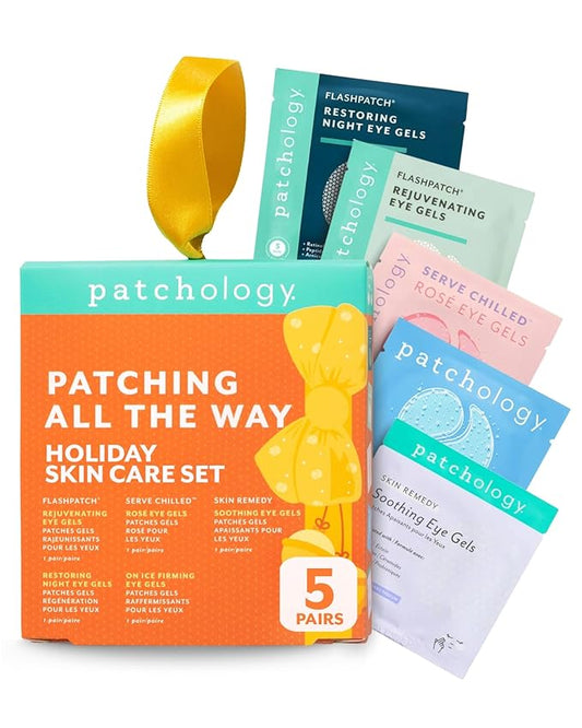Patchology Patching All The Way Gift Set – Hydrating Under Eye Masks with Collagen, Retinol, Hyaluronic Acid – Christmas Gift & Beauty Stocking Stuffer for Puffy Eyes 5-Pair Sampler (Limited Edition)