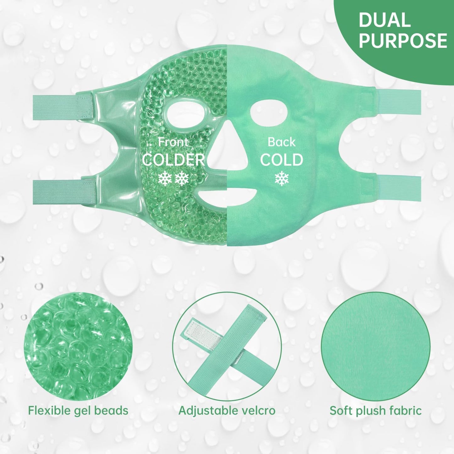 Face Eye Mask Ice Pack for Reducing Puffiness, Bags Under Eyes, Puffy Dark Circles, Migraine,Hot/Cold Pack with Soft Plush Backing (Green #43)