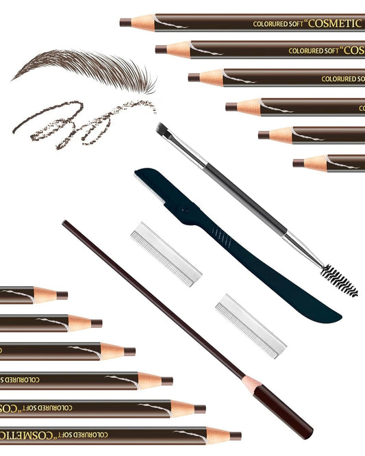 12 Piece Gray Brown Waterproof Eyebrow Pencils for Women w/Microblading Eyebrow Pencil & Brow Trimming Supplies Kit Permanent Eye Brow Liners Set For Salon-Quality Shaping & Filling Of Marks