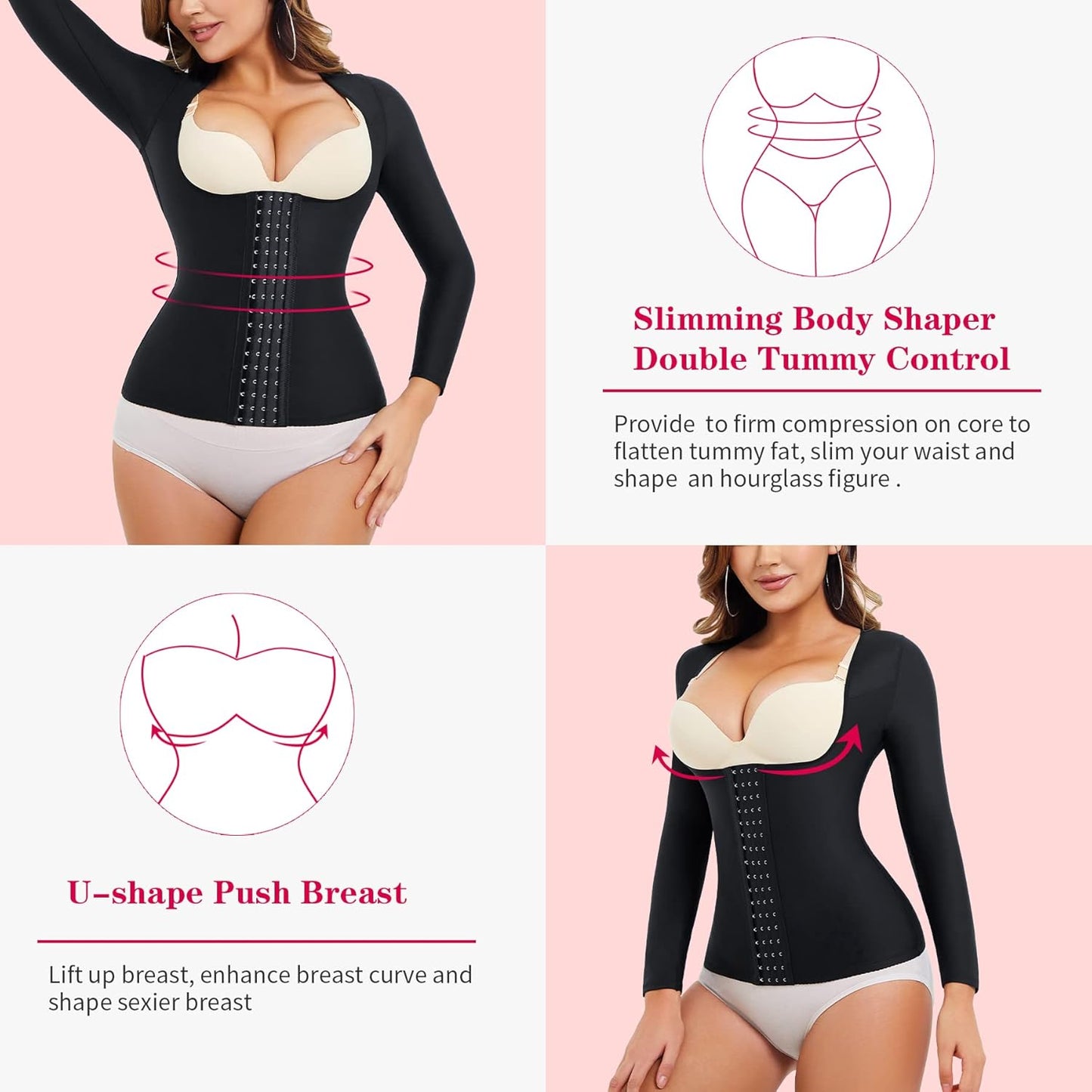 Gotoly Women Waist Trainer Corset Tummy Control Shapewear Upper Arm Shaper Post Surgical Slimmer Compression Tops
