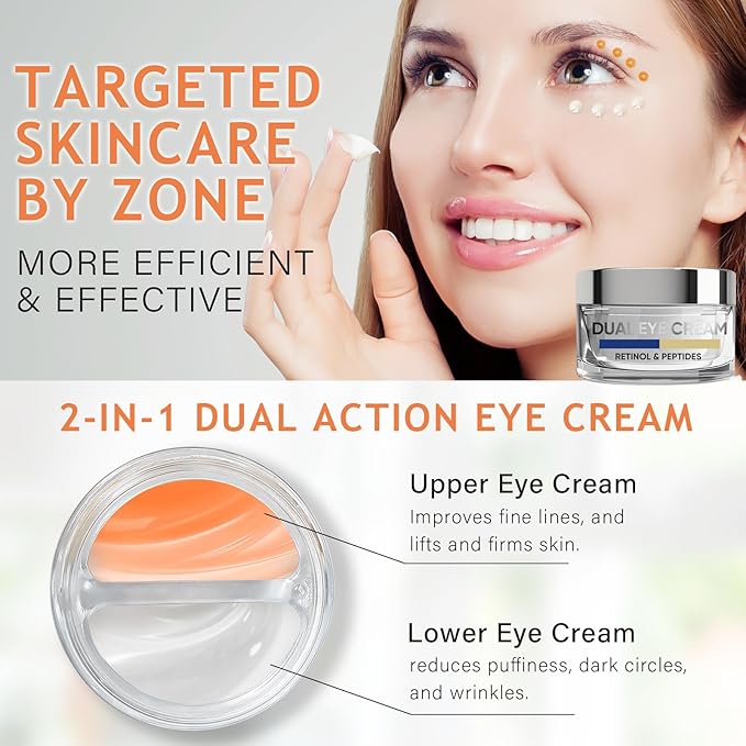 Eye Cream, Dual Eye Cream Anti Aging with Advanced Retinol and Peptides, Under Eye Cream for Dark Circles, Fine Lines, Puffiness and Bags Under Eyes