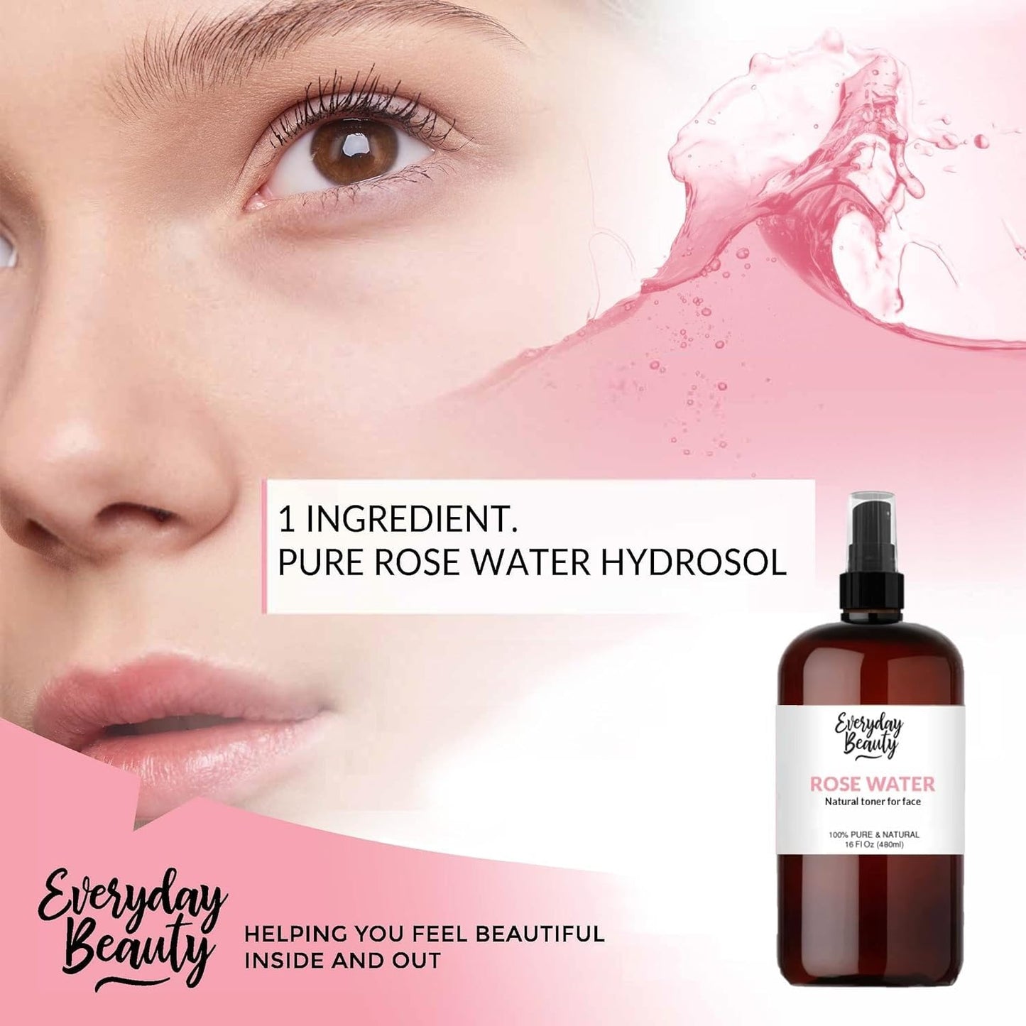 Rose Water Facial Toner - 16oz Bulk Alcohol-Free Vegan All Natural Refreshing for Face and Hair - Uplifts, Calming & Soothing for All Skin Types