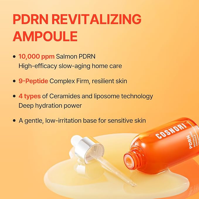 COSNORI PDRN Revitalizing Ampoule - Korea Facial Serum with Salmon PDRN & 9-Peptide Complex - 4 Ceramides for Hydration, Firmness & Radiant Skin, Korean Skincare (50ml / 1.69 fl. oz.)