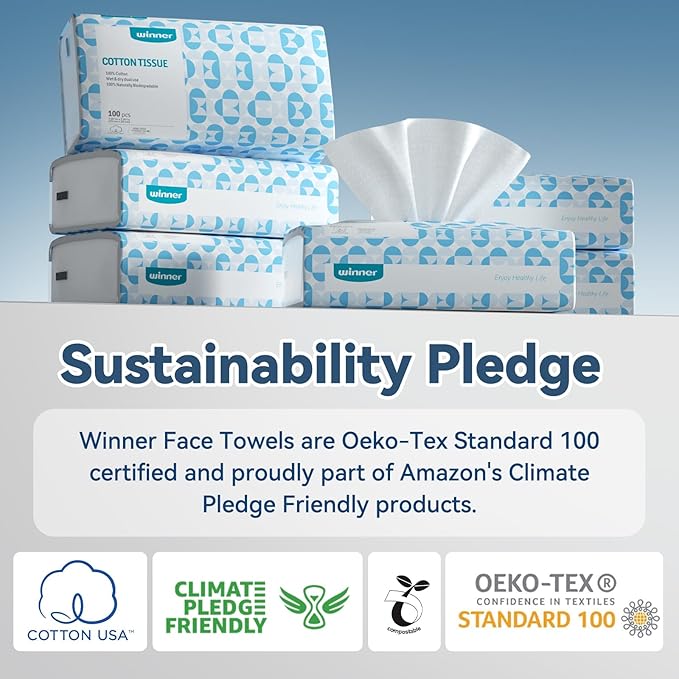 Winner Soft Face Towels, 100% USDA Biobased Facial Towels, 2 Packs per Case, 6 Bags per Pack (12 Bags Total)