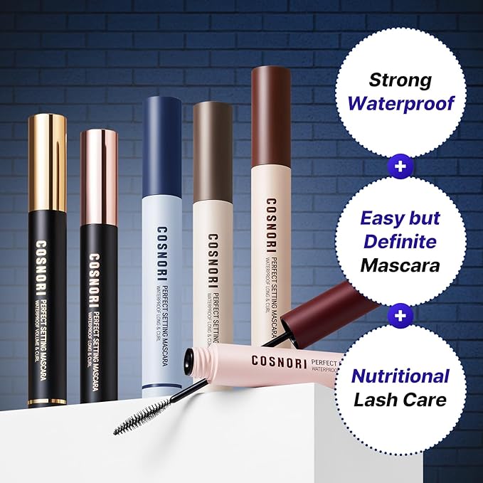 COSNORI Perfect Setting Waterproof Mascara Long&Curl 03 Rosy Brown – Long Lasting Smudge - Red Brown Mascara - Perfect for Auburn Hair & Hazel Eyes - K beauty - 0.23fl oz (7ml)