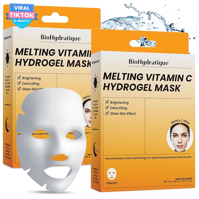 Vitamin C Face Mask – Overnight Hydrogel Care for Dark Spots, Fine Lines & Dry Skin – Dermatologist Tested, Anti-Aging, Korean Skin Care – Clean Beauty, Glass Skin Glow – Pack of 10