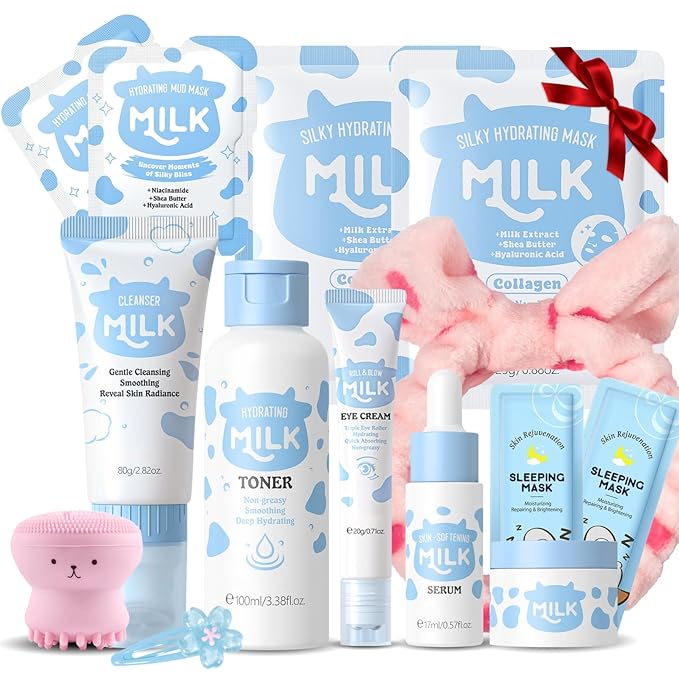 Milk Beauty Gift Set for Women/Girls - Skin Care for Kids Cleaning & Hydrating & Nourish Skincare for Teens 10-12 Ideal for Beginners - Christmas Gifts for Teenage (14Pcs-IN-Gift Box)