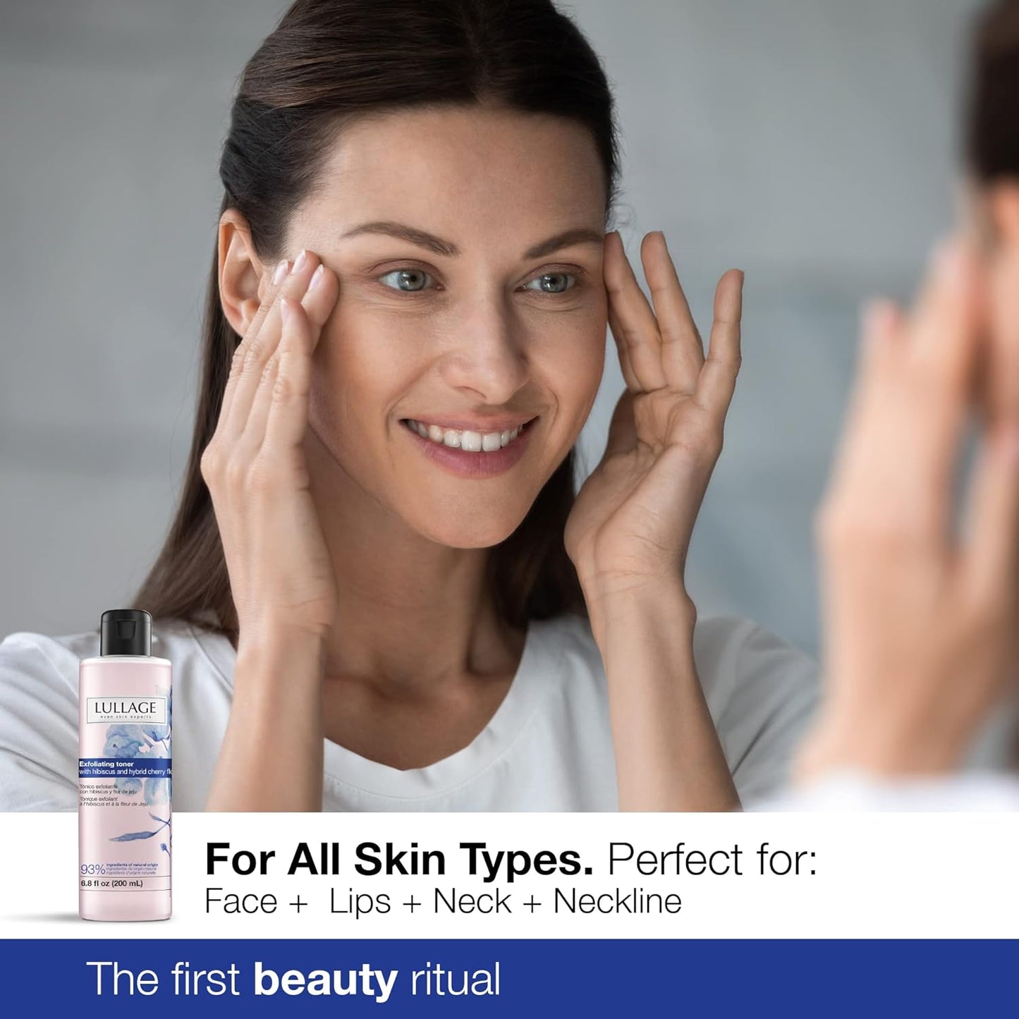 Lullage Exfoliating Toner for the Face with Hibiscus Extract, Alcohol-Free Face Toner for All Skin Types, Exfoliates, Cleanses, Purifies & Evens Skin Tone, 6.8 Fl Oz