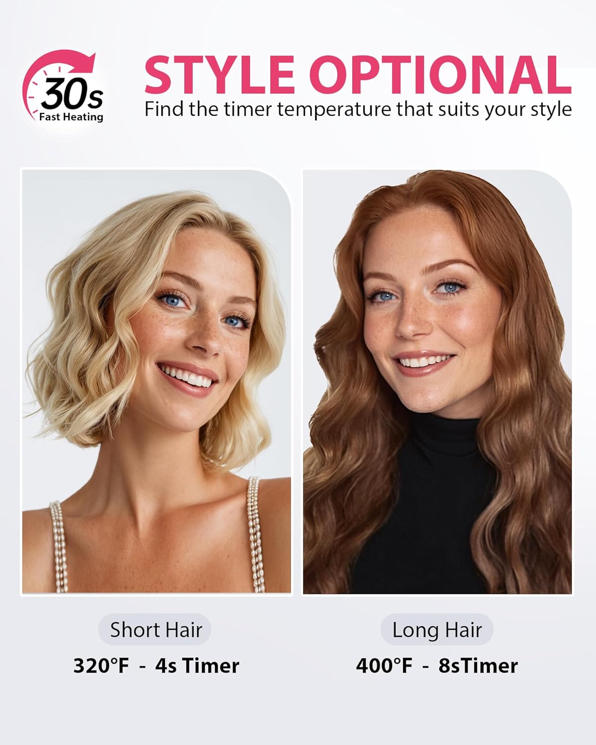 NOVUS Waver Curling Iron, Beach Waves Curling Wand, Ionic Hair Waver with Anti-Scald Hair Crimper, Easy to Use, 2 Barrel Hair Crimper for All Hair Types Women, Pink, 1.25 Inch