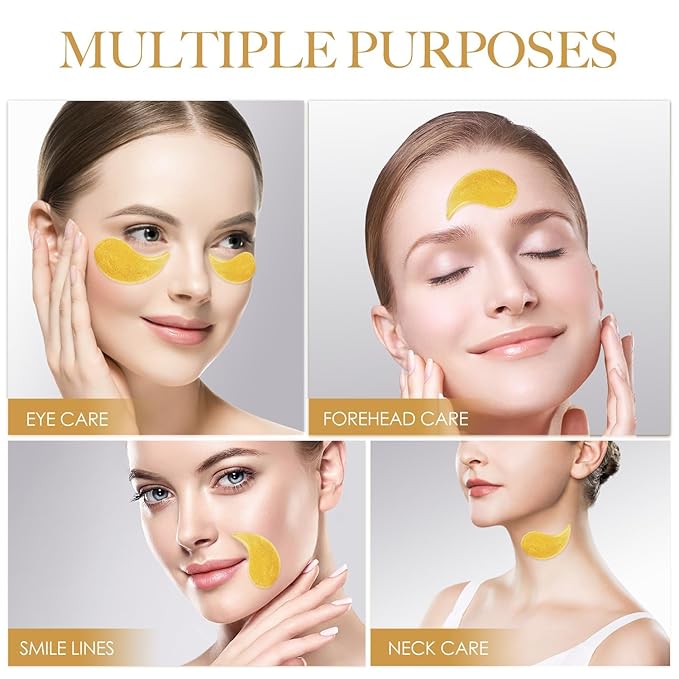 24K GOLD Eye Mask - 60 Pcs Collagen Under Eye Mask,Puffy Eyes and Dark Circles Treatments, Reduce Wrinkles and Fine Lines Undereye (Gold, 1)