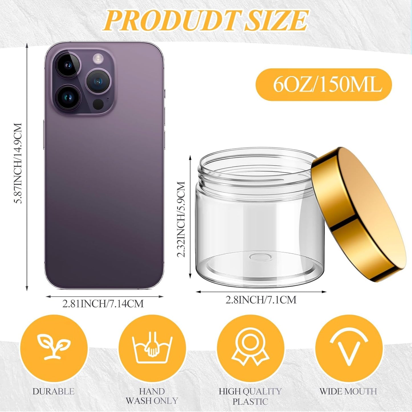 SATINIOR 36 Pieces 6 oz Plastic Jars with Lids Wide Mouth Airtight Reusable Container Acrylic Cosmetic Small Jars for Lotions Ointments Travel Toiletries Creams Make up Storage(Gold)