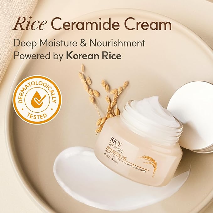 The Face Shop Rice Ceramide Cream, Hydrating Face Moisturizer, for Dry & Combination Skin, Lightweight, Fast-absorbing, 1.69 fl. oz.