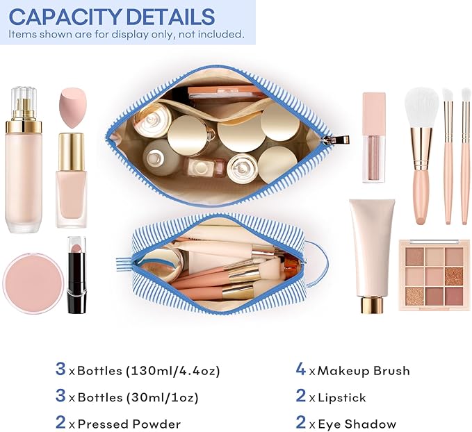 mibasies 2 PCS Initial Makeup Bags: Mothers Day Gifts for Women - Best Friend Birthday Gifts Graduation Gifts Wedding Bridesmaid Girlfriend Wife Daughter Sister Girl Gifts - Blue M