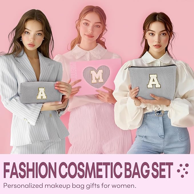 mibasies 2 PCS Initial Makeup Bags for Women: Cosmetic Bag for Travel Toiletry - Personalized Cute Makeup Pouch - Gifts for Grilfriend Wife Moms Bridesmaid - Retirement Travel Gifts - Black E