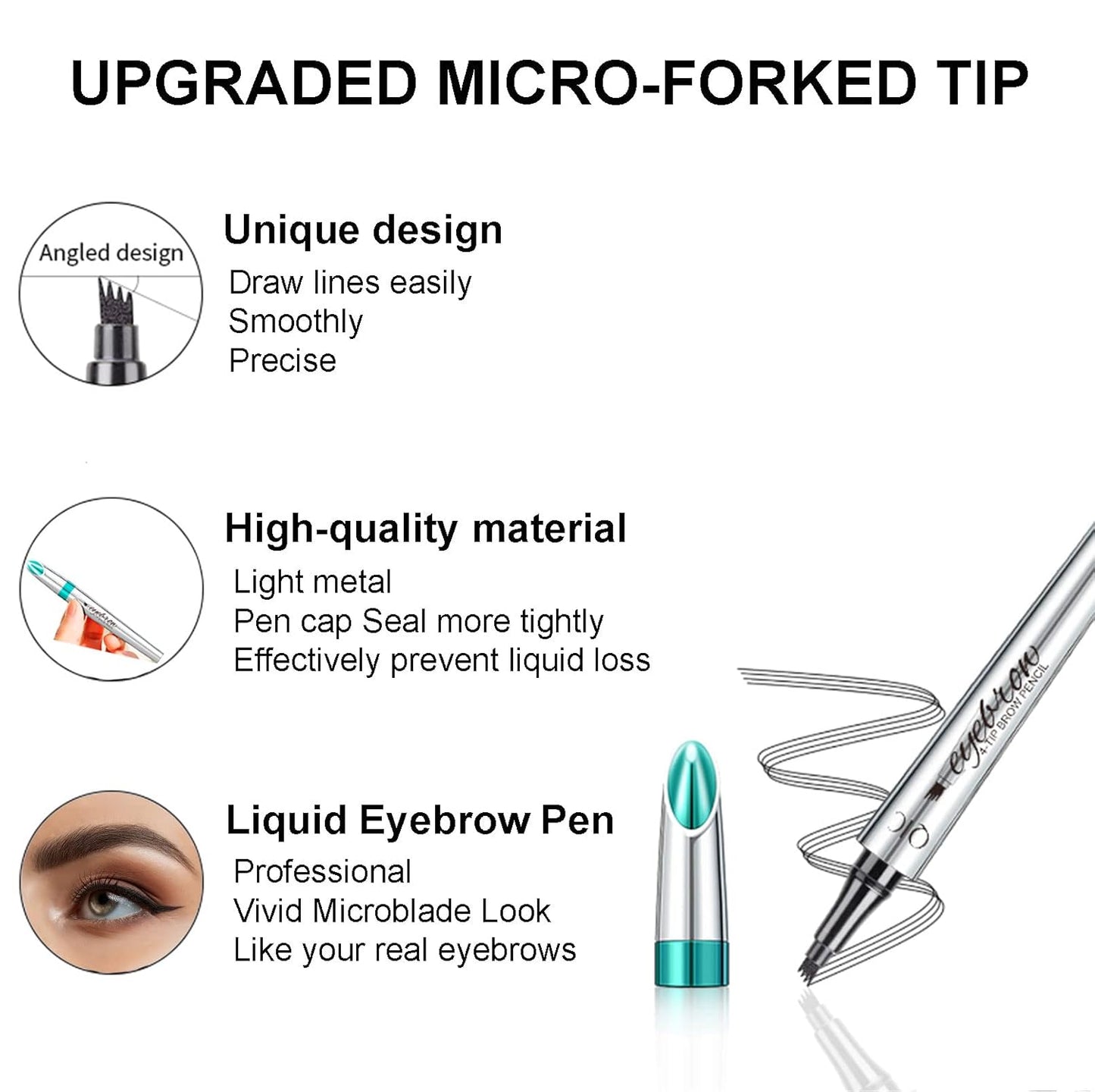 Microblading Eyebrow Pencil, Eyebrow Pen with an Upgrade Micro-Fork Tip Applicator, Waterproof Long-Lasting Microblading Brow Pen, Brow Pencil for Natural Looking Brows Makeup, Black, 1Pcs