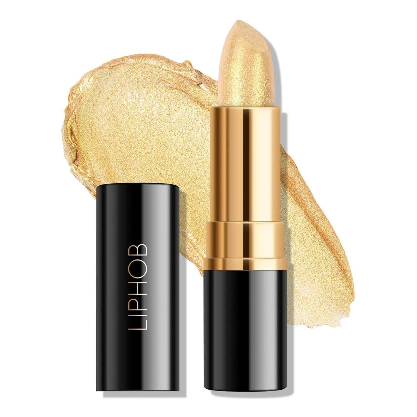 KYDA Golden Shimmer Lipstick, Metallic Pearl Lipstick, Lasting Non-sticky Glitter Lips Color, High Glossy Lips Makeup for Women, Golden Luster