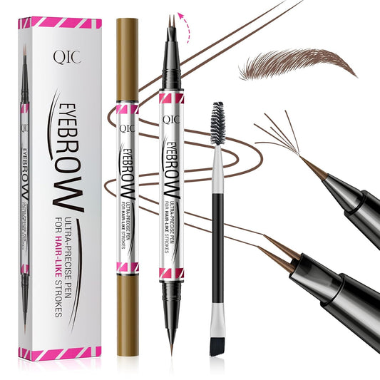 2 Pack Microblading Eyebrow Pencils for Women,2-in-1 Dual-Ended Eye Brow Pen with 2-Fork-Tip and Precise Brush-Tip, Waterproof Long Lasting Eyebrow Pen for Natural Hair-Like Brows(Brown*2)