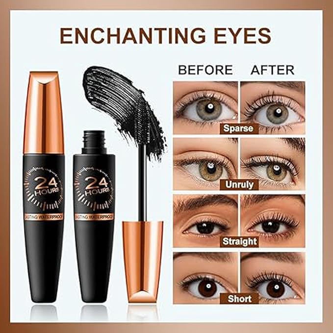 2025 New Waterproof Silk Fibre Thick Mascara, Iron Wand Mascara Curling Eyelashes Iron Mascaras with No Flaking, Long-Lasting 4D Curling Silk Fiber Lash Mascaras for Women Eyes Makeup(2PCS)