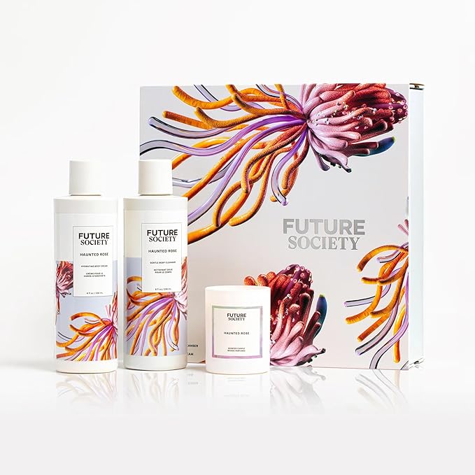 Future Society Haunted Rose Luxury Home & Body Gift Set - Body Wash, Body Lotion, & 2oz Scented Candle - Smoky Floral with Notes of Black Pepper, Rose, Amber & Sandalwood - Beauty Gifts for Women