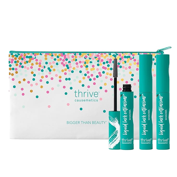 Thrive Causemetics Liquid Lash Extensions Mascara 3 Pack, Tubing Thrive Mascara Lengthening, Volumizing & Curling, Smudge Proof, No Clumping or Flaking, Vegan & Cruelty Free, Whitney (Charcoal Grey)