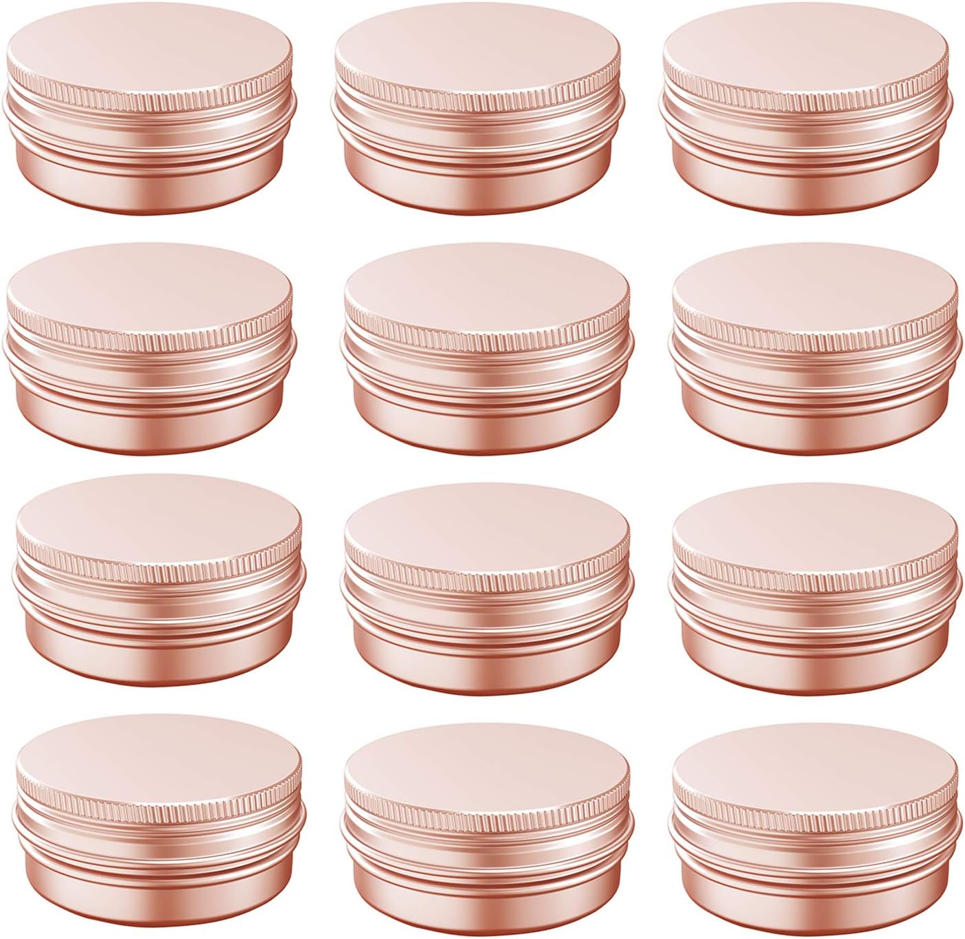 2 Ounce Aluminum Tin Jar with Screw Cap 60mL Tin Cans Refillable Containers for Cosmetic, Lip Balm, Cream, Lotion, Balms, Spices, Salve, Rose Gold 12 Pcs.