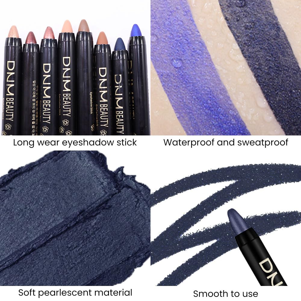 evpct Midnight Blue Shimmer Cream Eye Shadow Brightener Sticks Set for Eyes, Blue Shimmery Matte Pencil Eye shadow Applicator Stick Pen Palette Makeup Waterproof sombras en crema para ojos 31#