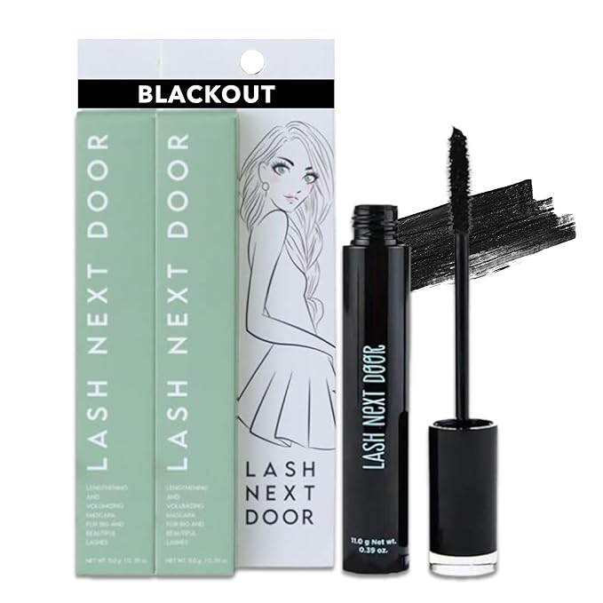 Lash Next Door Water Resistant Mascara Black Volume and Length - No Clump Volumizing Mascara for Thickening and Lengthening - Smudge Proof Lashes by Brooklyn and Bailey (2 Pack)